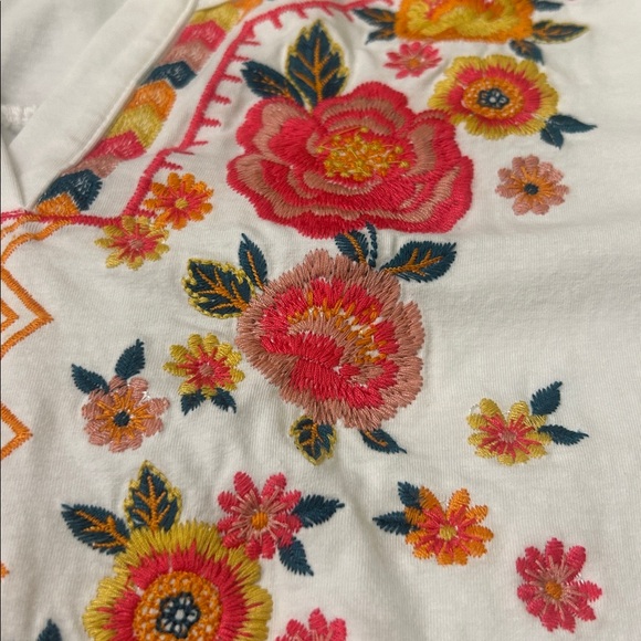 Savanna Jane White Floral Embroidered Short Sleeve Top Size Large Boho Peasant - Picture 9 of 10